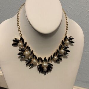 J. Crew Factory Black and Gold Necklace with faux Pearls